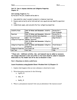 Chemistry Unit 13 Worksheet