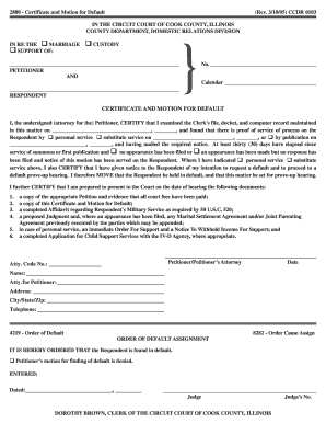 Certificate and Motion for Default