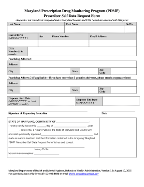 Maryland PDMP Prescriber Self Data Request Form