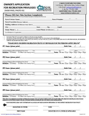 Owner's Application for Recreation Privileges