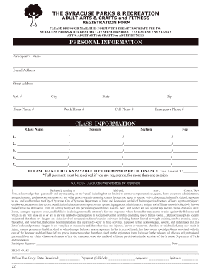 Syracuse Parks & Recreation Registration Form