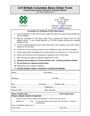 4-H British Columbia Store Order Form