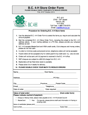 B.C. 4-H Store Order Form