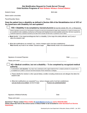 Diet Modification Request for Child Nutrition Programs