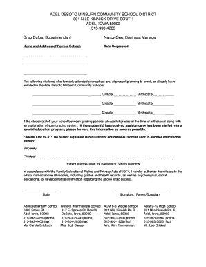 Parent Authorization for Release of School Records