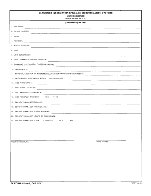 Classified Information Spillage Form