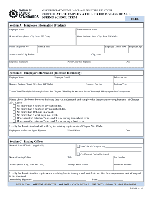 Missouri Child Employment Certificate