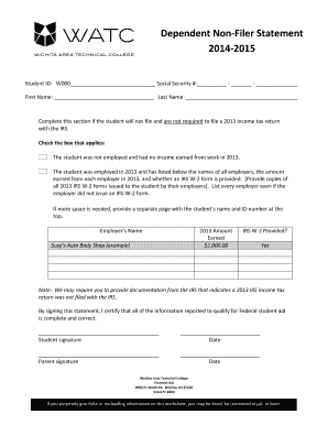 Dependent Non-Filer Statement