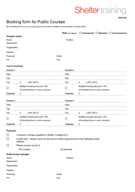 Shelter Training Course Booking Form