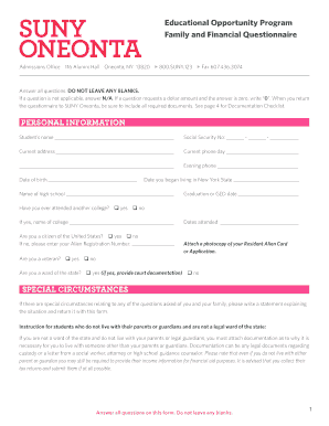 SUNY Oneonta Educational Opportunity Program Application