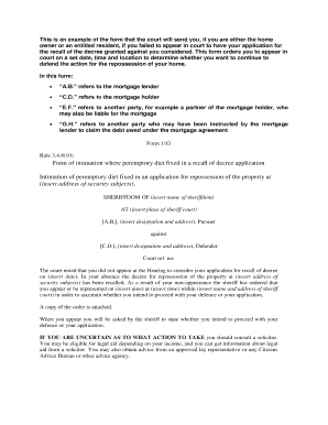Court Order for Repossession Hearing