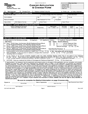 USAble Life Cancer Application Form
