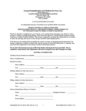 CareFirst Group Contract Application for Dental and Vision
