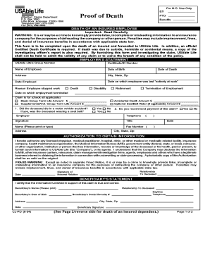 Proof of Death Claim Form
