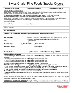 Swiss Chalet Special Order Form