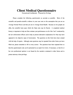 Client Medical Questionnaire