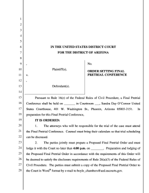 Order Setting Final Pretrial Conference