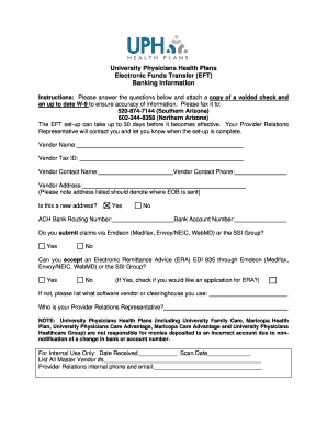University Physicians Health Plans EFT Banking Information Form