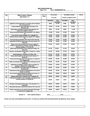 Mineralogical Association of Canada Publication Order Form