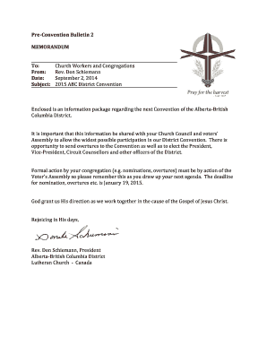 Pre-Convention Bulletin 2 MEMORANDUM To Church Workers