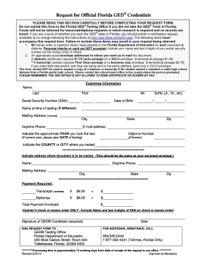 Florida GED Credentials Request Form