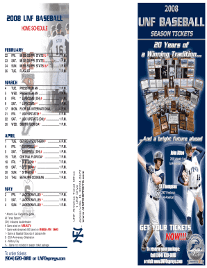 2008 UNF Baseball Season Ticket Order Form