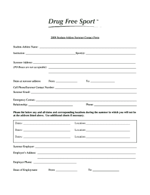 2008 Student-Athlete Summer Contact Form