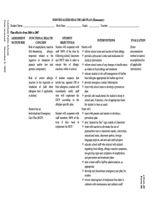 Individualized Healthcare Plan for Elementary Students
