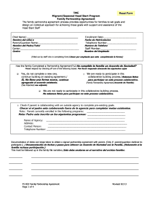 Migrant/Seasonal Head Start Family Partnership Agreement