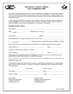 USA HOCKEY HOCKEY CANADA DUAL CITIZENSHIP FORM