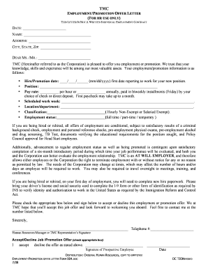 TMC Employment Promotion Offer Letter
