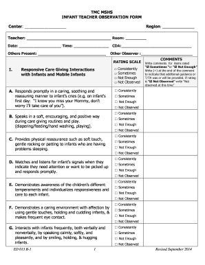 Infant Teacher Observation Form