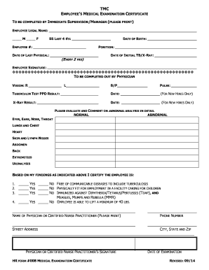 Employee Medical Examination Certificate