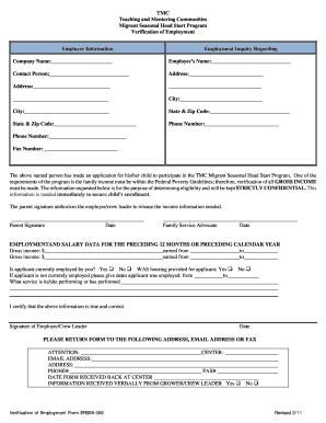 Verification of Employment Form