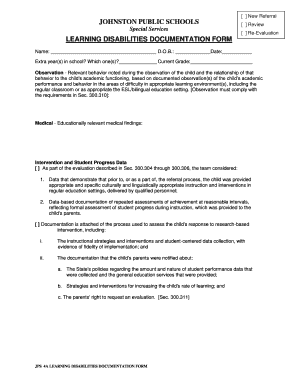 Learning Disabilities Documentation Form