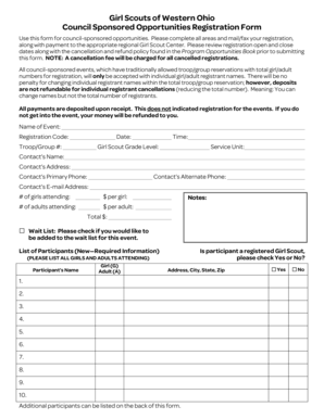 Girl Scouts of Western Ohio Council Sponsored Opportunities Registration Form