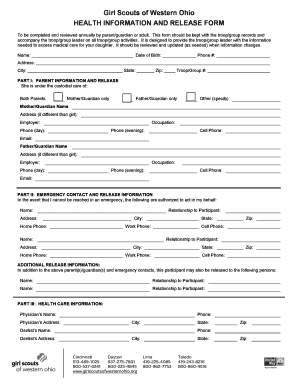 Girl Scouts Health Information and Release Form