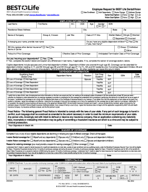 Employee Request for BEST Life Dental/Vision Enrollment