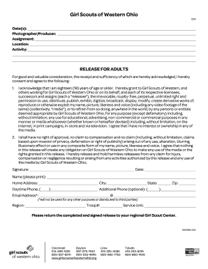 Girl Scouts of Western Ohio Media Release Form