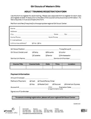 Girl Scouts Adult Training Registration Form