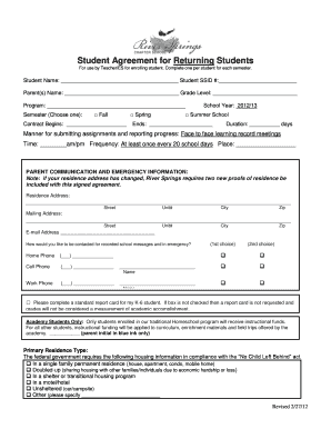 Student Agreement for Returning Students