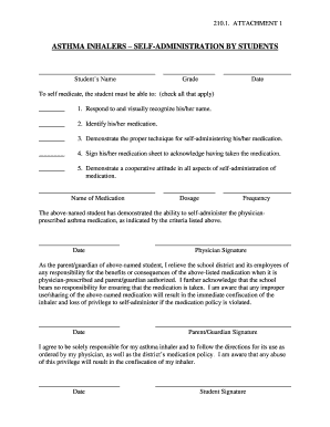 Asthma Inhaler Self-Administration Form