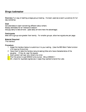 Bingo Icebreaker Activity Form