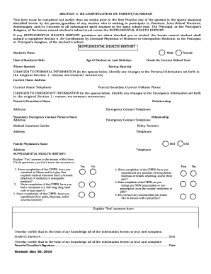 Supplemental Health History Re-Certification Form