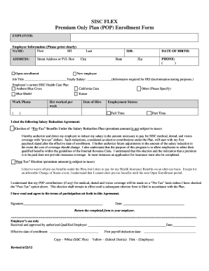 SISC Flex Premium Only Plan Enrollment Form