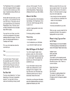 Preadmission Clinic Surgical Consent Form