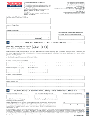 CFS Retail Property Trust Group Direct Credit Form