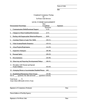 In-Home Aide Competency Testing Form