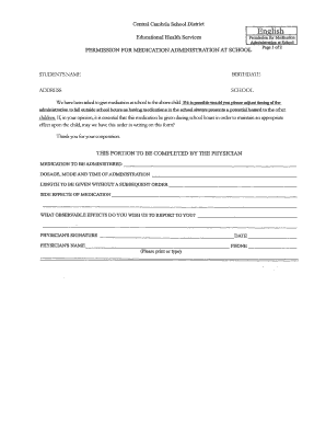 School Medication Authorization Form