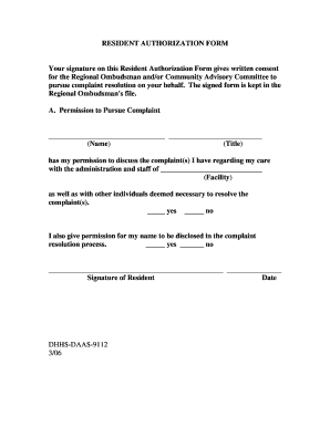 Resident Authorization Form